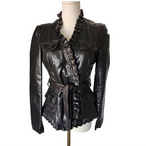 INC International Concepts brown faux leather belted jacket